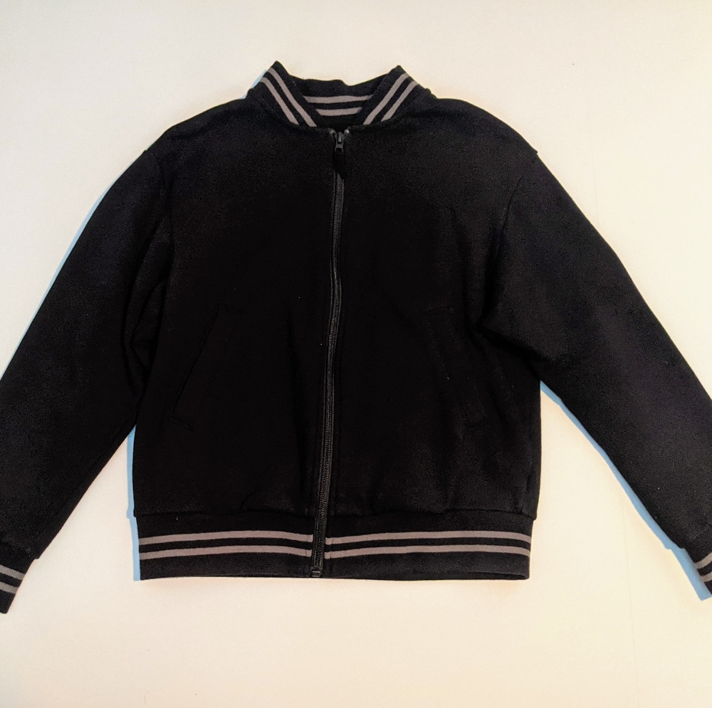 Uniqlo Varsity Zip Up Sweater Black  Sz 11-12